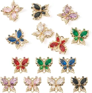 7Pcs Glass Butterfly Connector Charms Real 18K Gold Plated Jewelry Link Pendants Crystal Butterfly Insect Spring Keychain Earring Charms for Crafts DIY Jewelry Making Supplies