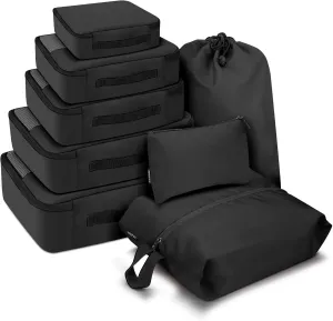 8 PCS Compression Packing Cubes for Travel Women, Compression Organizer for Luggage Space Saving Travel Essentials and Carry on, Luggage Organizer Bags for Suitcase - Black