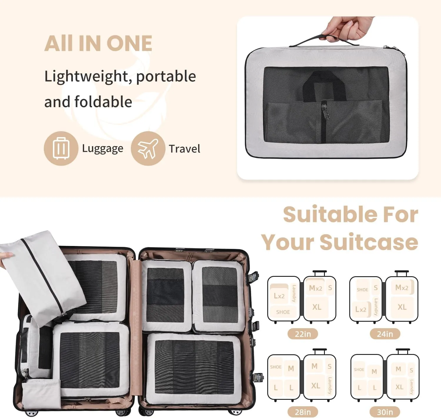 8 Set/6 Set/4 Set Compression Packing Cubes for Travel, Lightweight Vacation Travel Essentials, Travel Accessories for Suitcase Organizer Bags Set, Durable Luggage Organizer