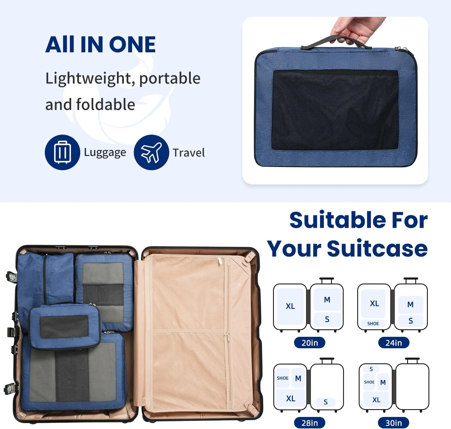 8 Set/6 Set/4 Set Compression Packing Cubes for Travel, Lightweight Vacation Travel Essentials, Travel Accessories for Suitcase Organizer Bags Set, Durable Luggage Organizer