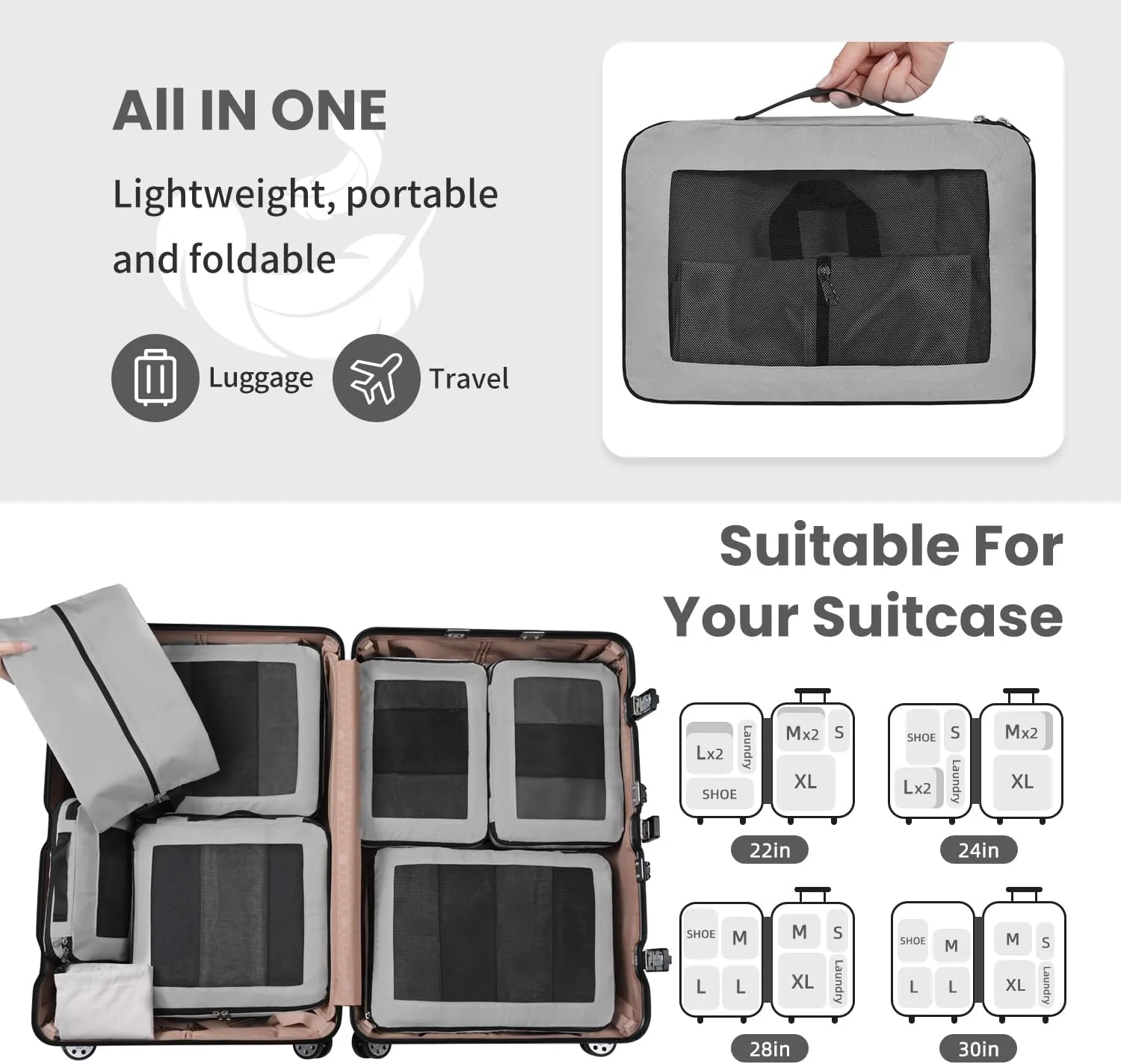8 Set/6 Set/4 Set Compression Packing Cubes for Travel, Lightweight Vacation Travel Essentials, Travel Accessories for Suitcase Organizer Bags Set, Durable Luggage Organizer
