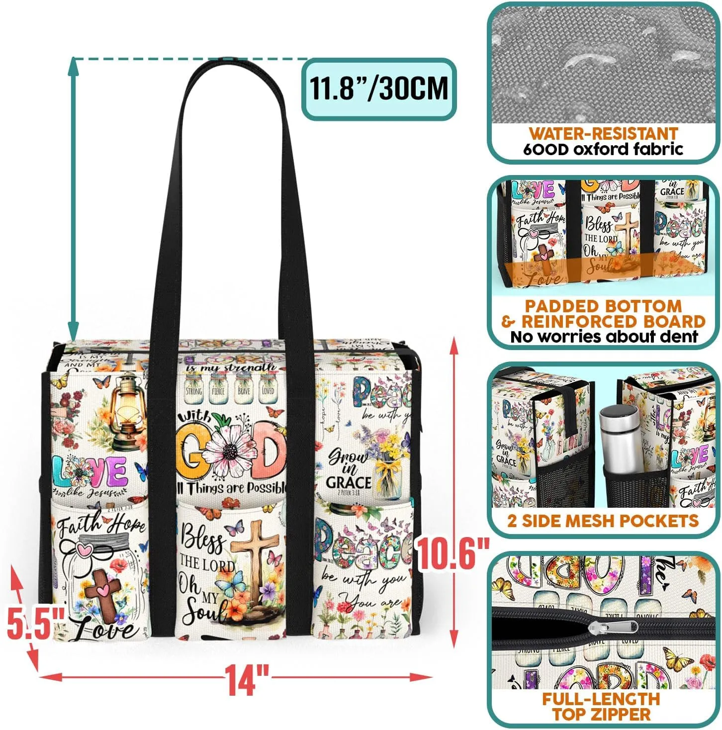 84hoods Multi-Pocket Tote Bag for Women. God Jesus Christian Faith Religious Gift. Waterproof Shoulder Bag with Multiple Convenient Pockets and Zipper. All Things are Possible.