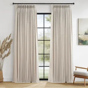 90 Inch Full Blackout Pleated Drapes ,Fall Beige Linen Black Out Thermal Insulated Curtains for Bedroom,Nursery, Country Curtains for Living room with 18 Free Curtain Hooks and 16 Rings,2 panels