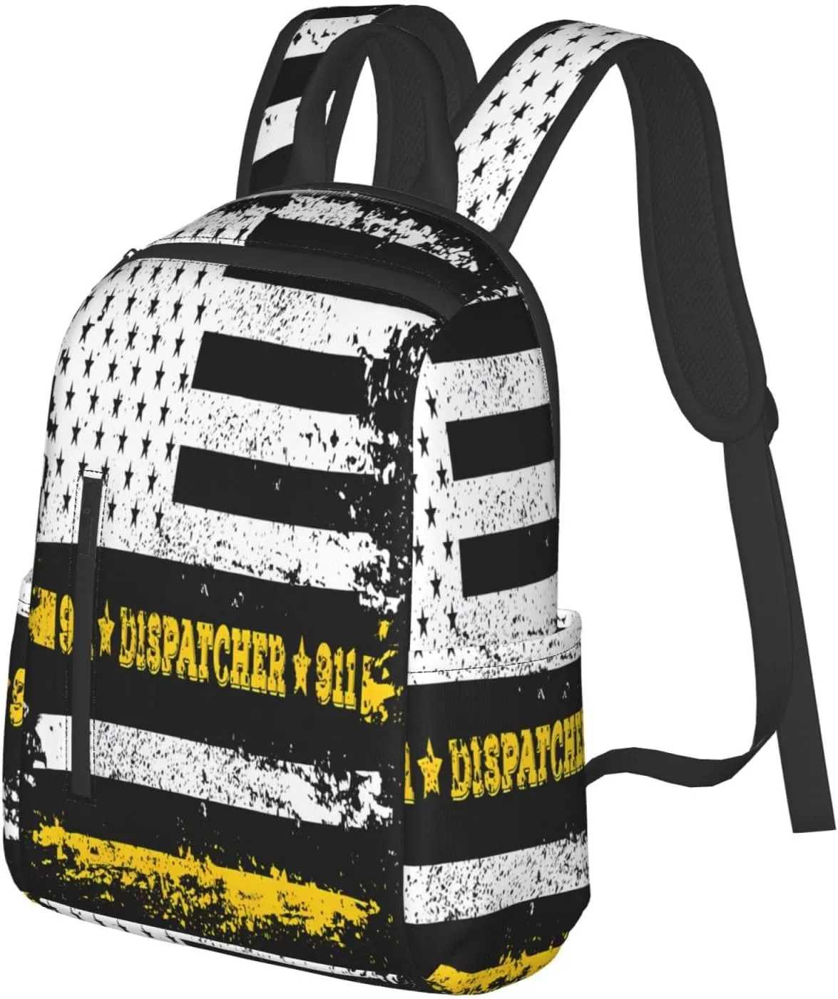 911 Dispatcher Thin Gold Yellow Line American Flag Casual Backpacks Laptop Backpack Outdoor Travel Rucksack Sport Carry-On Daypack Lightweight Bag with Multi-Pockets