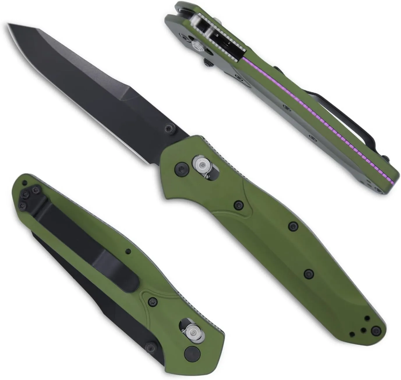 940 Axis Lock Knife with Reversible Pocket Clip, 3.2" Reverse Tanto Blade, Green Aluminum Alloy Handle With Thumb Stud Open for Outdoor, Camping, EDC