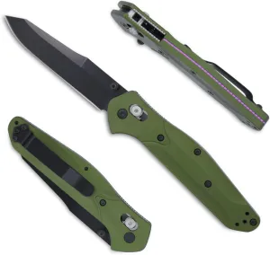 940 Axis Lock Knife with Reversible Pocket Clip, 3.2" Reverse Tanto Blade, Green Aluminum Alloy Handle With Thumb Stud Open for Outdoor, Camping, EDC