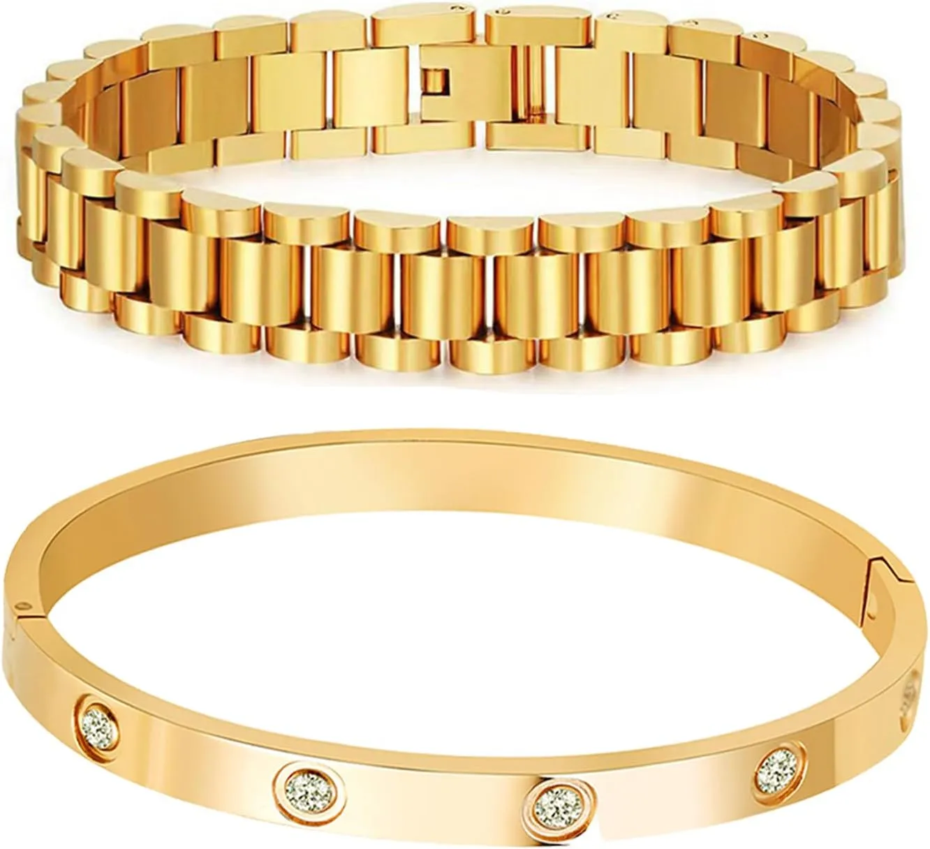 A D. ALLEN & DANMI. 18 K Gold Plated Love Bangle Bracelet Set Flexible Wide Wristband Bangle Bangle Set for Love