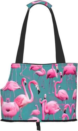 A Flock of Flamingos Printed Pet Shoulder Bag, Specially Designed for Small Dogs and Cats, Multifunctional Shoulder and Handbag