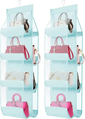AARAINBOW 2 Packs Hanging Handbag Purse Organizer, 8 Pockets Purse Bag Organizer for Wardrobe, Hanging Bag Organizer for Closet Rack for Purses, Space Saving Handbag Storage, 41L*13.5W (B, 2 Blue)