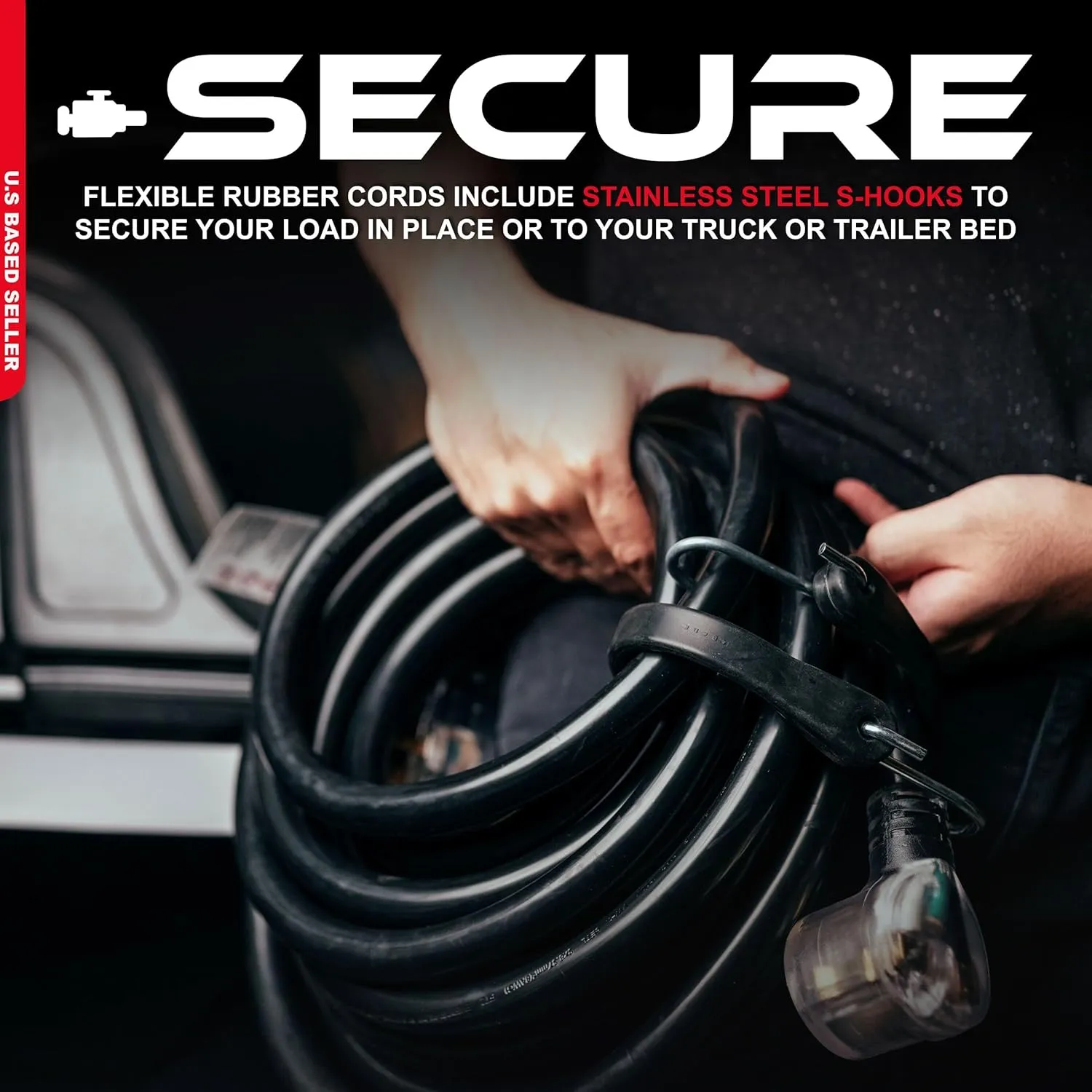 ABN EPDM Rubber Bungee Cords - 31in Black Rubber Tie Down Straps with Hooks (54in Max Stretch), 10 Pack