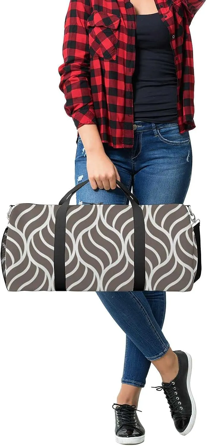 Abstract Stripes Art Sports Duffel Bag Travel Gym Tote Bags Lightweight Durable Shoulder Strap Waterproof Polyester Outside Mesh Pocket Overnight Trip Duffel Bag for Women Men