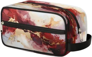 Abstract Volcanic Marble Travel Toiletry Bag Wash Bag Portable Cosmetic Bag Toiletries Accessories Cosmetic Storage Bag Shower Shaving Bag Unisex Deep Red and Gold Marbling