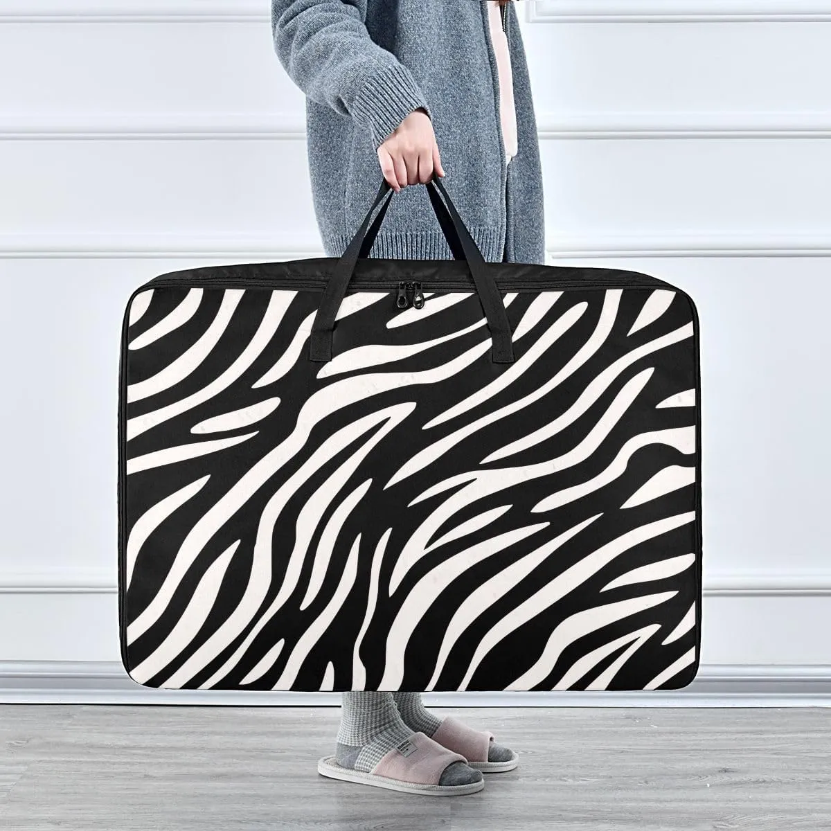 Abstract Zebra Fur Storage Bags, 27.5x19.7x11 In, Garment Storage Organizer Travel Cargo Duffel Bags Zippered Storage Bag for Moving