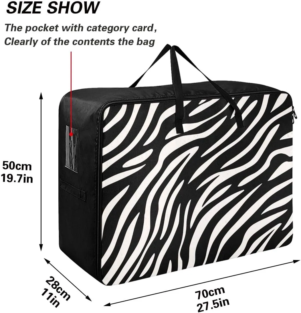 Abstract Zebra Fur Storage Bags, 27.5x19.7x11 In, Garment Storage Organizer Travel Cargo Duffel Bags Zippered Storage Bag for Moving
