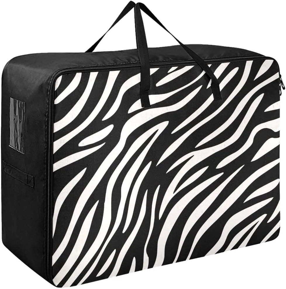 Abstract Zebra Fur Storage Bags, 27.5x19.7x11 In, Garment Storage Organizer Travel Cargo Duffel Bags Zippered Storage Bag for Moving
