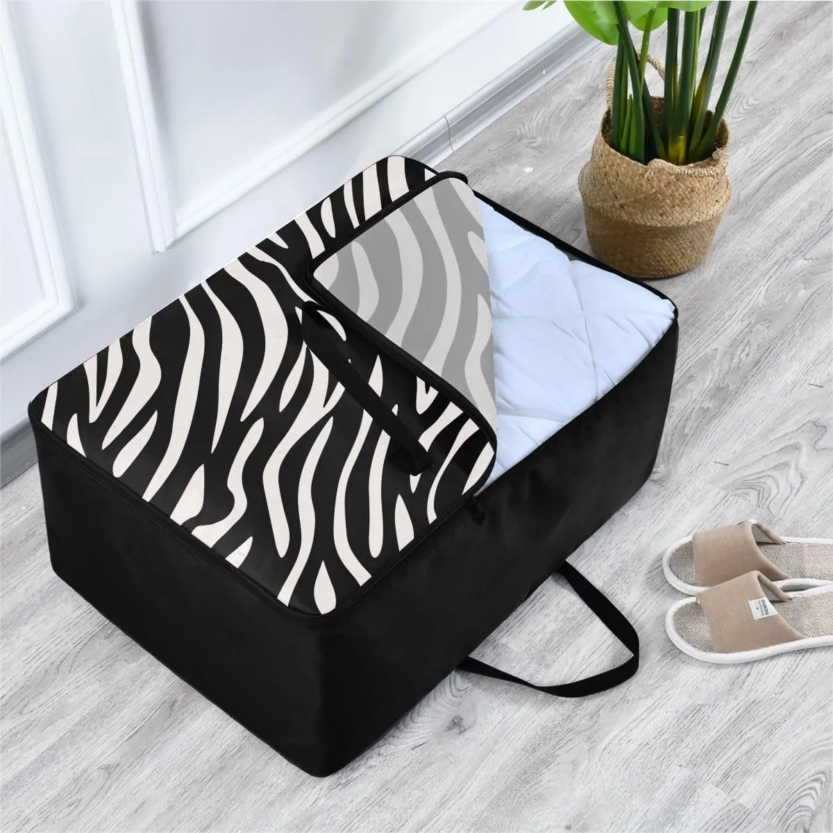 Abstract Zebra Fur Storage Bags, 27.5x19.7x11 In, Garment Storage Organizer Travel Cargo Duffel Bags Zippered Storage Bag for Moving