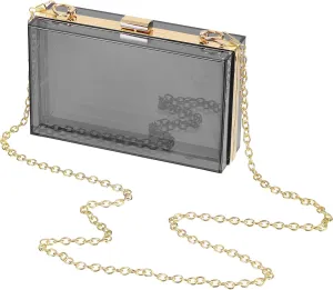 Acrylic Clear Evening Clutch Bag for Women, Shoulder Handbags Neon Hard Frame with Chains Party Purse for Wedding Prom Party (Black, Gold)