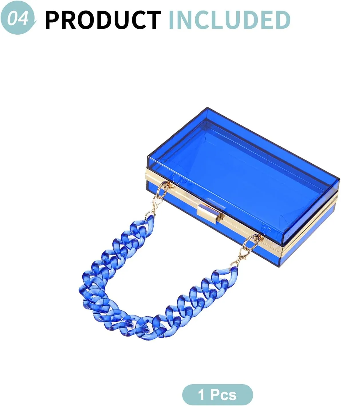 Acrylic Clear Evening Clutch Bag for Women, Shoulder Handbags Neon Hard Frame with Chains Party Purse for Wedding Prom Party (Blue, Gold)