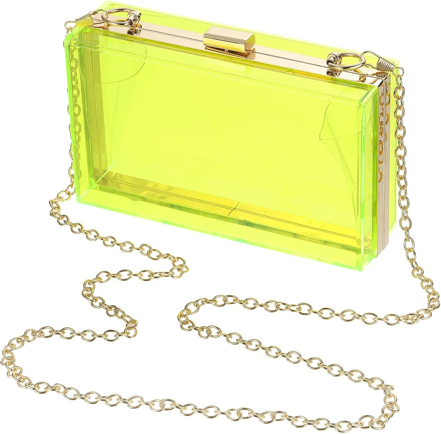 Acrylic Clear Evening Clutch Bag for Women, Shoulder Handbags Neon Hard Frame with Chains Party Purse for Wedding Prom Party (Green, Gold)