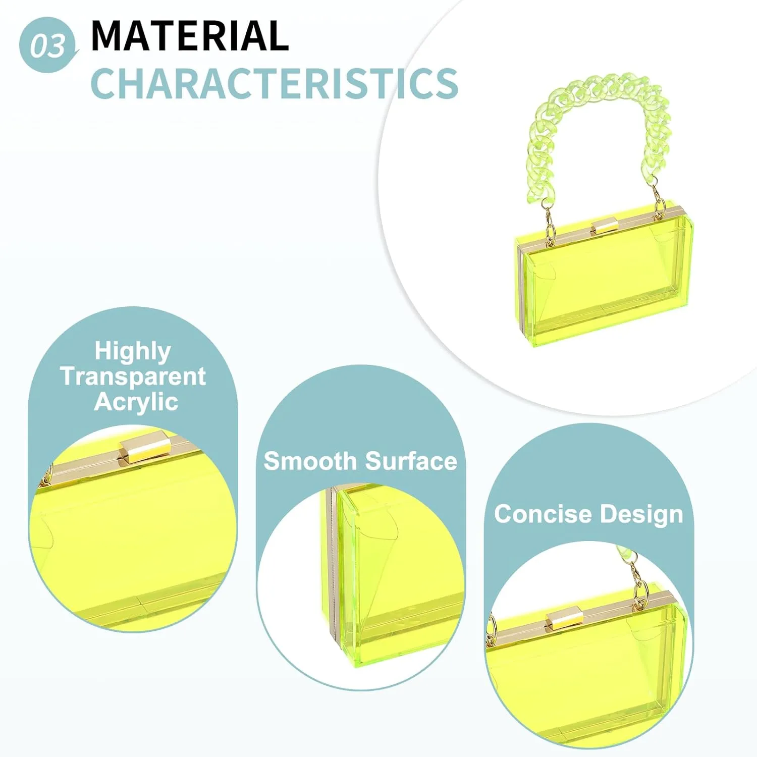 Acrylic Clear Evening Clutch Bag for Women, Shoulder Handbags Neon Hard Frame with Chains Party Purse for Wedding Prom Party (Green, Gold)