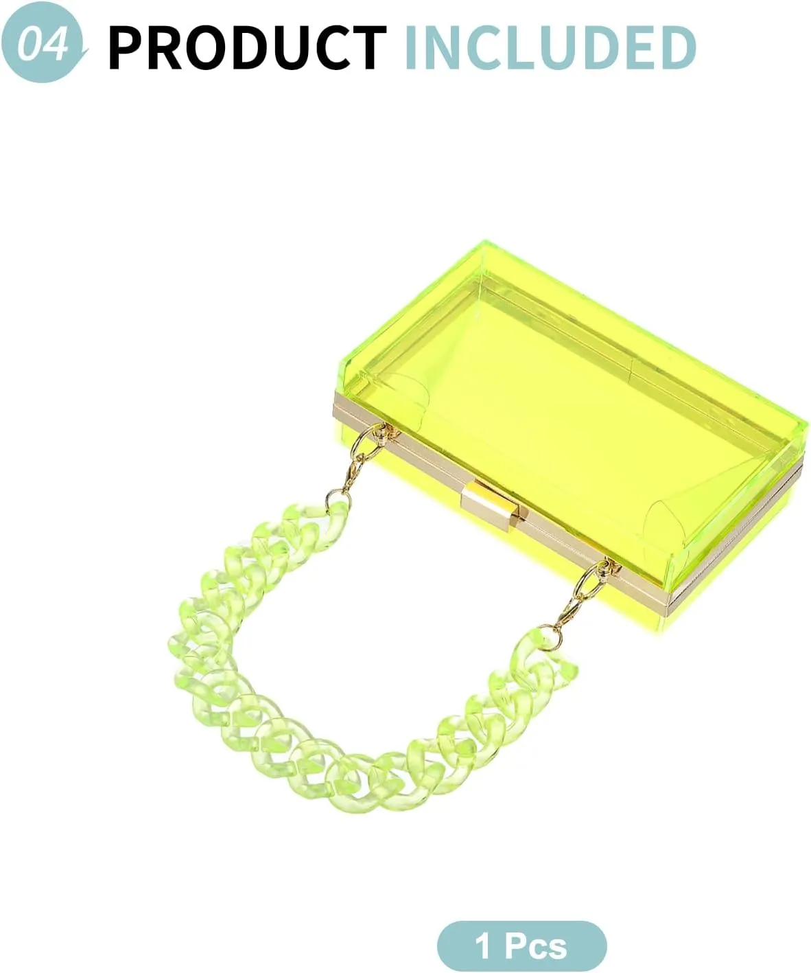 Acrylic Clear Evening Clutch Bag for Women, Shoulder Handbags Neon Hard Frame with Chains Party Purse for Wedding Prom Party (Green, Gold)