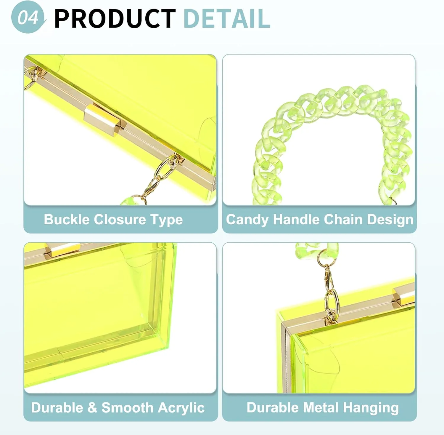 Acrylic Clear Evening Clutch Bag for Women, Shoulder Handbags Neon Hard Frame with Chains Party Purse for Wedding Prom Party (Green, Gold)