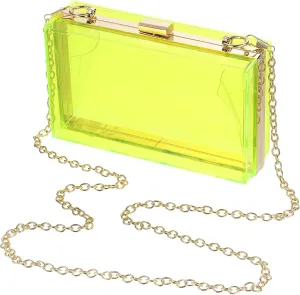 Acrylic Clear Evening Clutch Bag for Women, Shoulder Handbags Neon Hard Frame with Chains Party Purse for Wedding Prom Party (Green, Gold)
