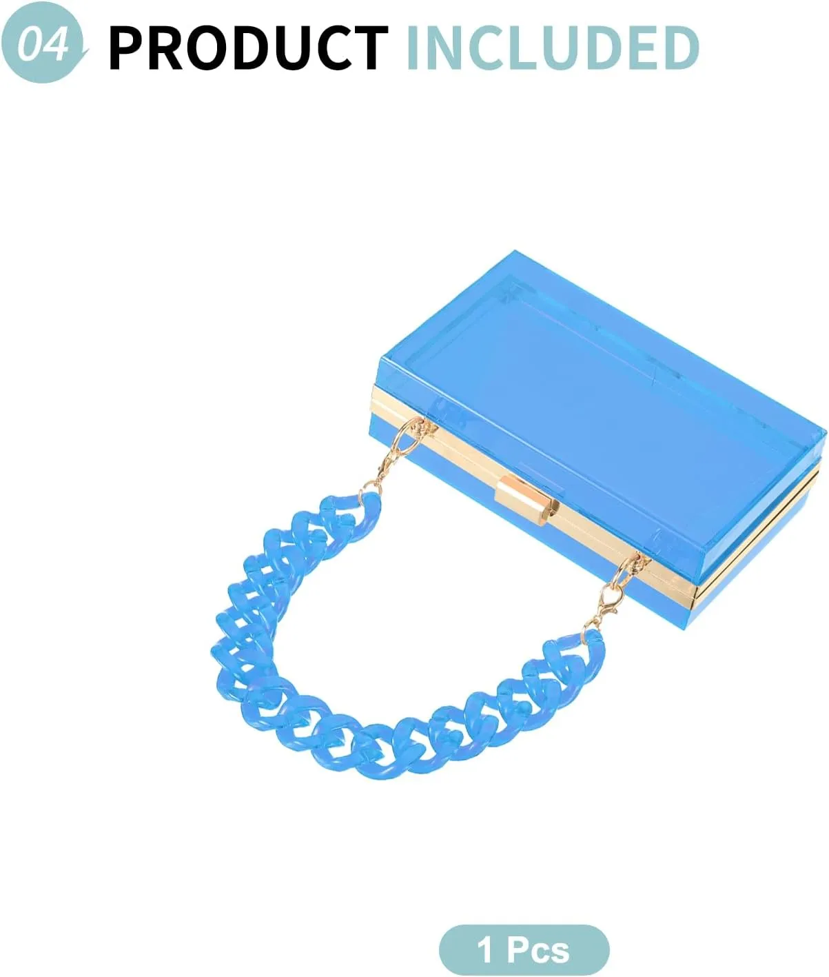 Acrylic Clear Evening Clutch Bag for Women, Shoulder Handbags Neon Hard Frame with Chains Party Purse for Wedding Prom Party (Light Blue, Gold)