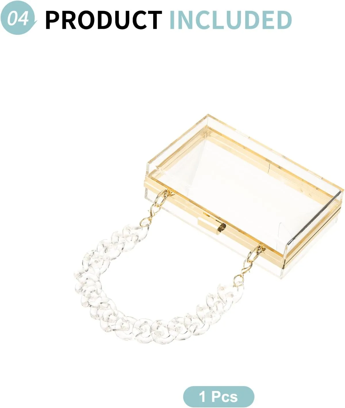 Acrylic Clear Evening Clutch Bag for Women, Shoulder Handbags Neon Hard Frame with Chains Party Purse for Wedding Prom Party (Transparent, Gold)