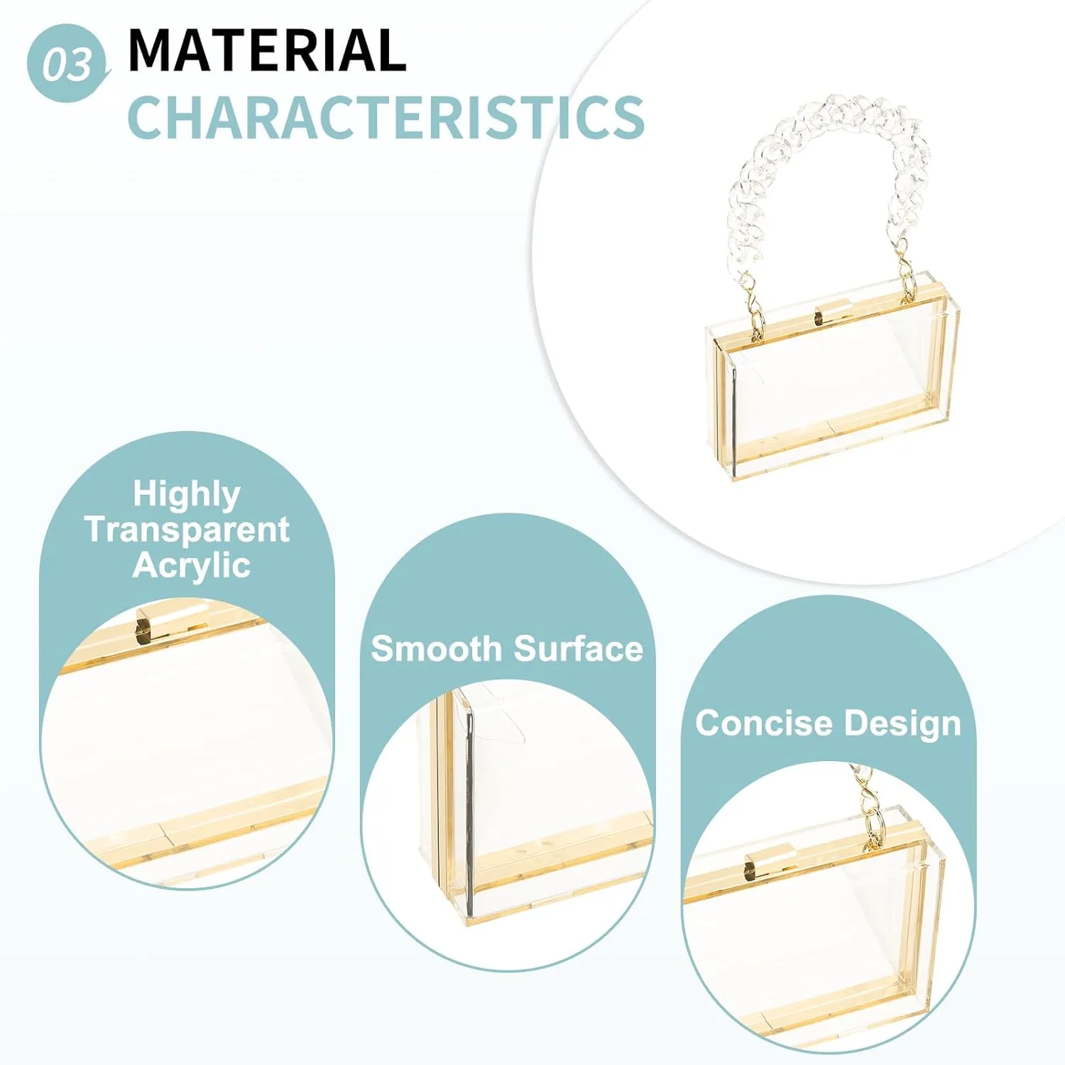Acrylic Clear Evening Clutch Bag for Women, Shoulder Handbags Neon Hard Frame with Chains Party Purse for Wedding Prom Party (Transparent, Gold)