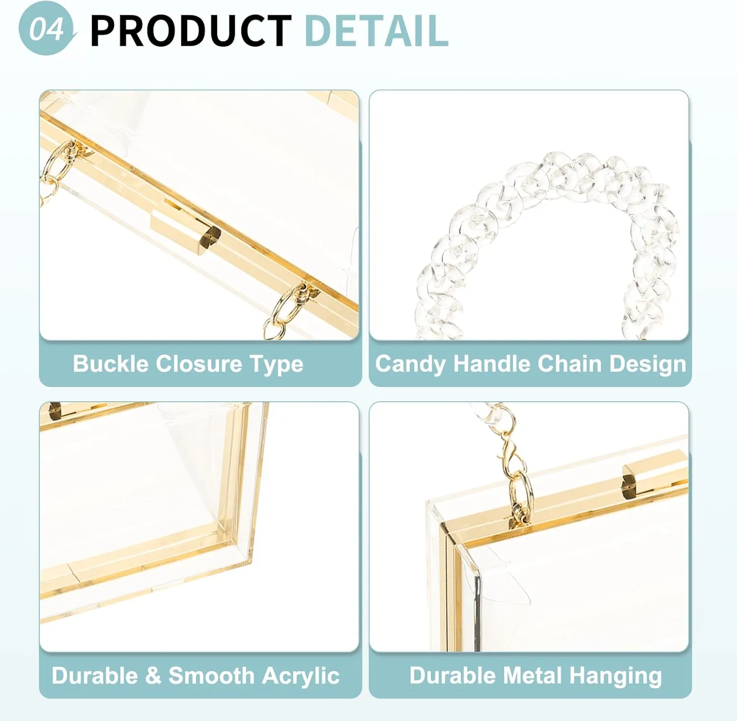 Acrylic Clear Evening Clutch Bag for Women, Shoulder Handbags Neon Hard Frame with Chains Party Purse for Wedding Prom Party (Transparent, Gold)