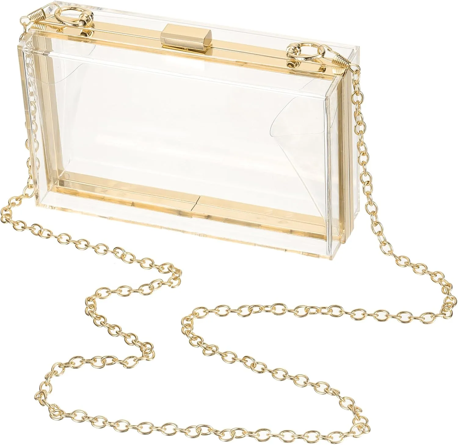 Acrylic Clear Evening Clutch Bag for Women, Shoulder Handbags Neon Hard Frame with Chains Party Purse for Wedding Prom Party (Transparent, Gold)