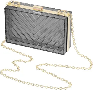 Acrylic Clear Evening Clutch Bag for Women, V-Design Handbags Neon Hard Frame with Chains Party Purse for Wedding Prom Party (Black, Gold)