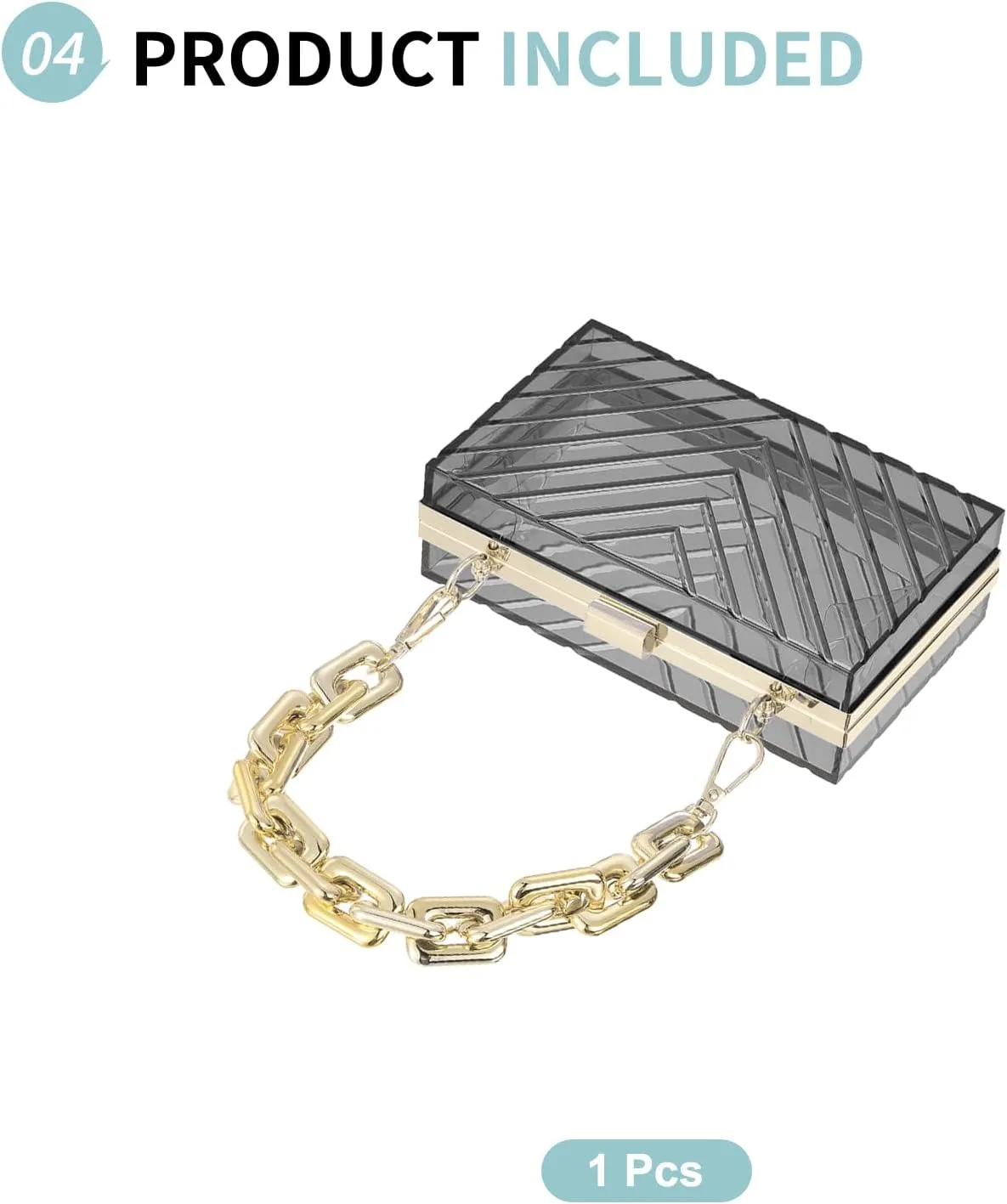 Acrylic Clear Evening Clutch Bag for Women, V-Design Handbags Neon Hard Frame with Chains Party Purse for Wedding Prom Party (Black, Gold)