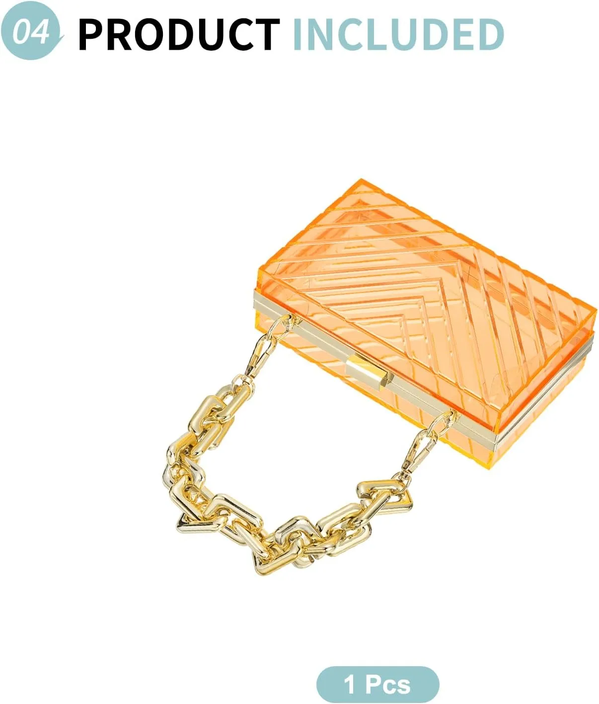 Acrylic Clear Evening Clutch Bag for Women, V-Design Handbags Neon Hard Frame with Chains Party Purse for Wedding Prom Party (Orange, Gold)