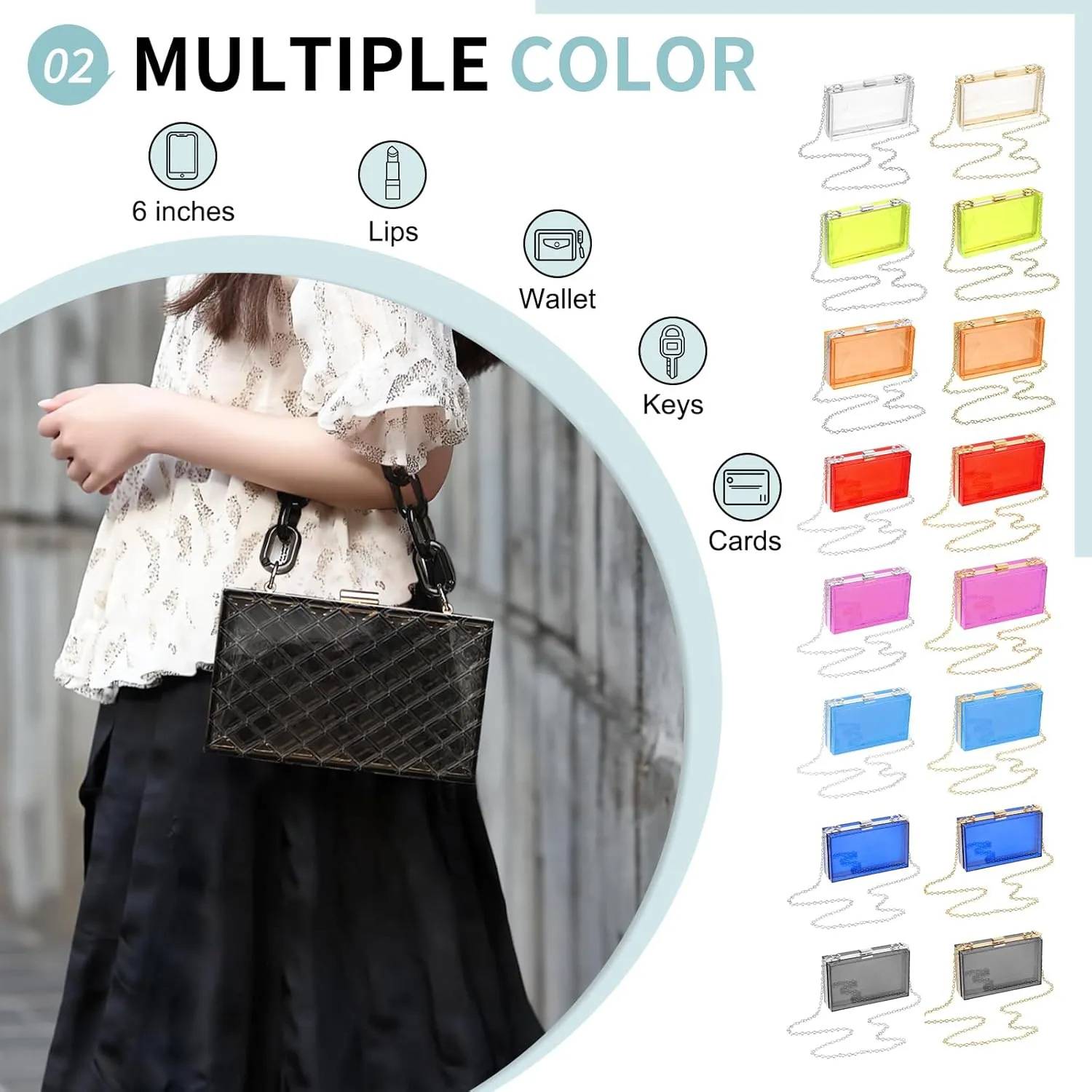 Acrylic Clear Evening Clutch Bag for Women, V-Design Handbags Neon Hard Frame with Chains Party Purse for Wedding Prom Party (Orange, Gold)