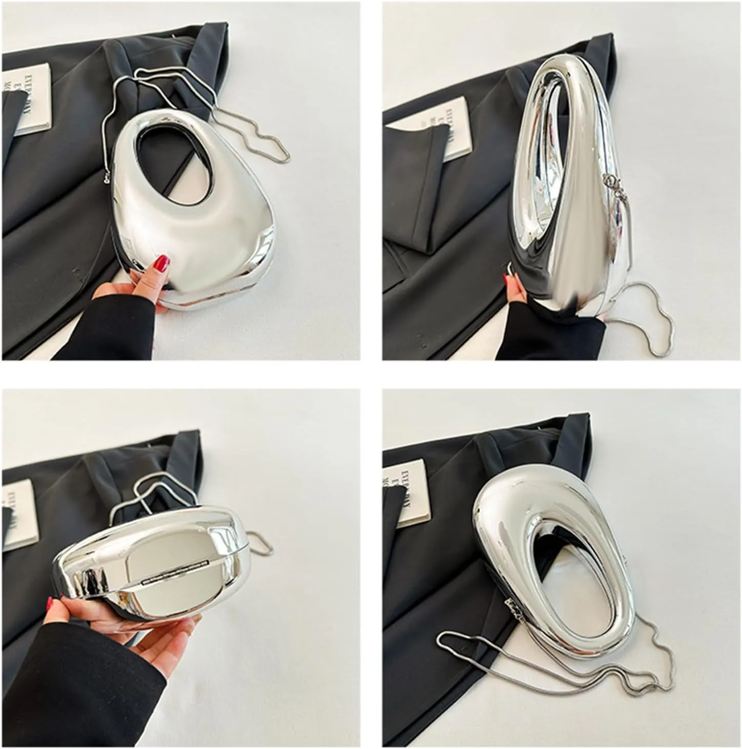 Acrylic Moon Shape Evening Clutch Purse For Women Metal Chains Unique Shoulder Bag Handbag For Wedding Party Prom (Red,Female,Adult)