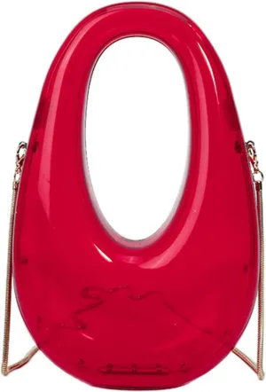 Acrylic Moon Shape Evening Clutch Purse For Women Metal Chains Unique Shoulder Bag Handbag For Wedding Party Prom (Red,Female,Adult)
