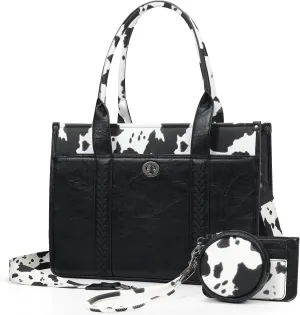 ACUARIO Tote Handbag Set, Tote Bag for Women,Western Cow Print Purse Desogmer,Top Handle Handbags