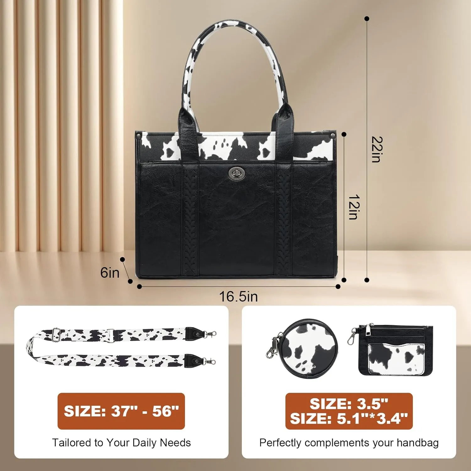 ACUARIO Tote Handbag Set, Tote Bag for Women,Western Cow Print Purse Desogmer,Top Handle Handbags