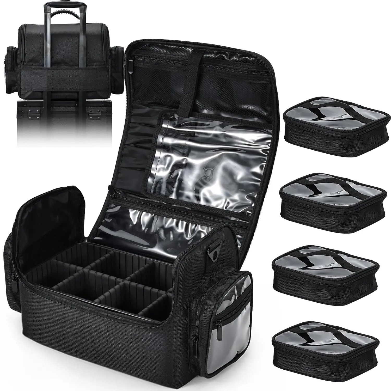 Adazzo Extra Large Makeup Case - 18" Travel Makeup Bag Organizer with 7 Dividers & 4 Zippered Bags | Make up Artist Bag Professional Makeup Box Big Train Case for Makeup, Nail & Tattoo Artists Barber
