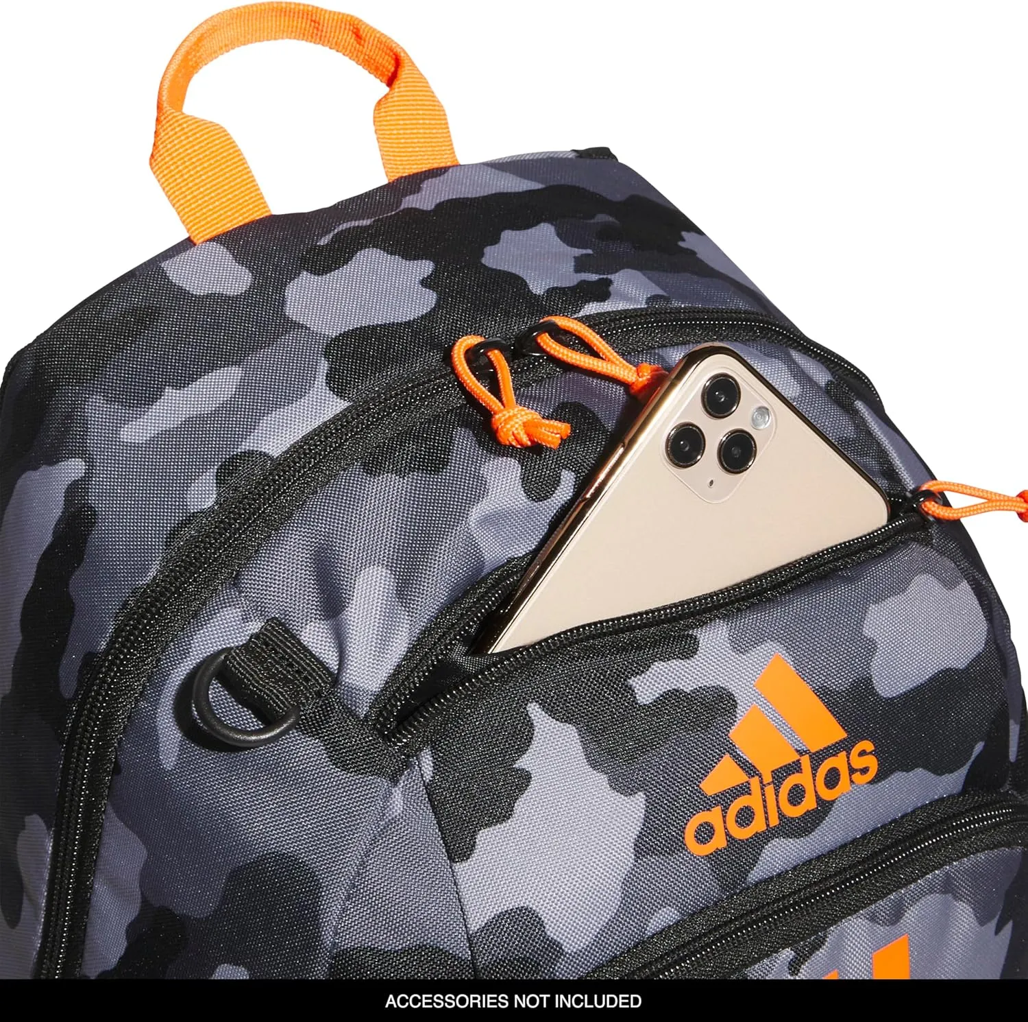 adidas Creator Laptop Backpack for Women and Men, Comfortable and Durable Small Athletic Bag, Camouflage Carbon/Black/Impact Orange, One Size