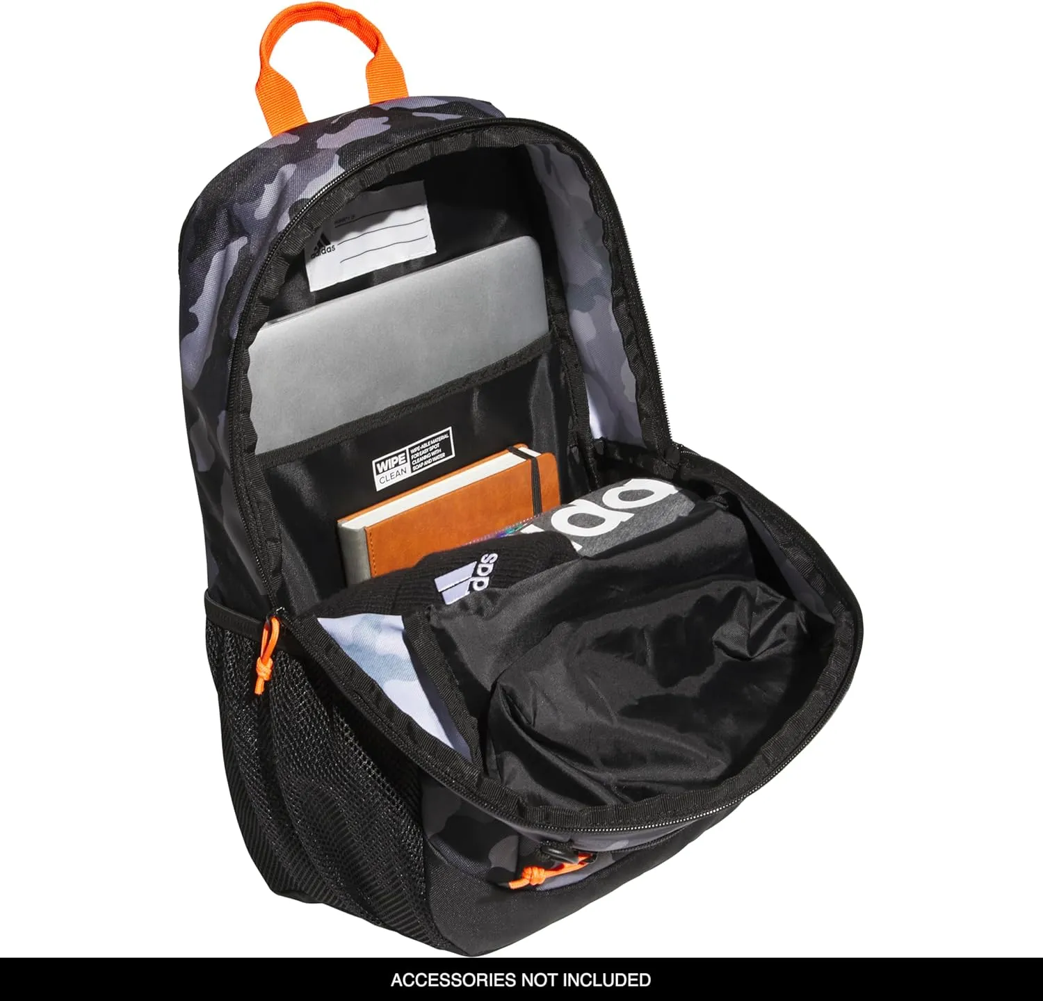 adidas Creator Laptop Backpack for Women and Men, Comfortable and Durable Small Athletic Bag, Camouflage Carbon/Black/Impact Orange, One Size