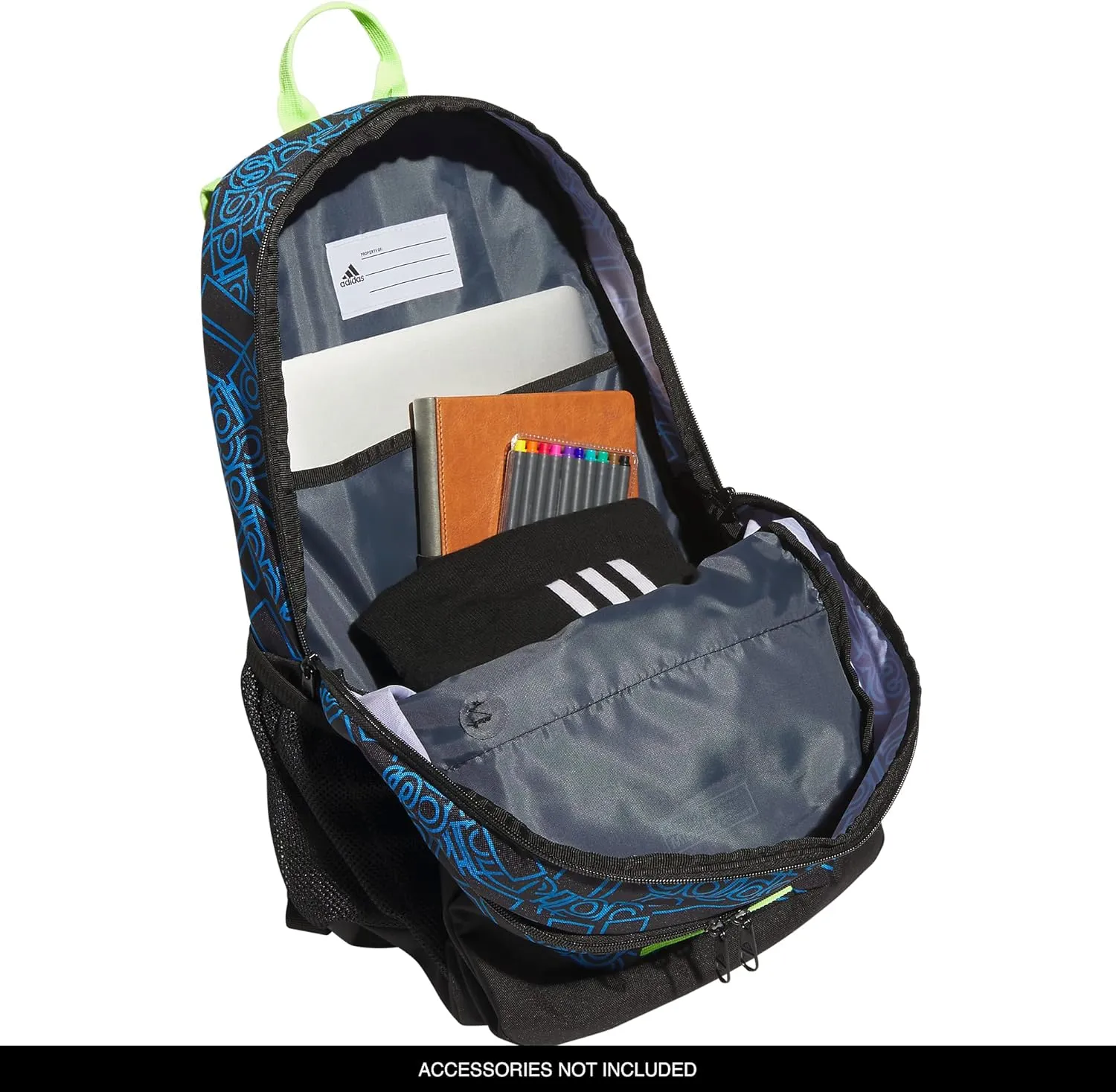 adidas Unisex Foundation Backpack for Laptop, Book Sleeve, Large Durable Athletic Gym Bag, Outline BOS Toss Pulse Blue/Black/Lucid Lemon Yellow, One Size