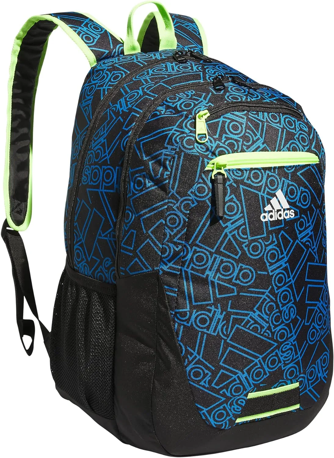 adidas Unisex Foundation Backpack for Laptop, Book Sleeve, Large Durable Athletic Gym Bag, Outline BOS Toss Pulse Blue/Black/Lucid Lemon Yellow, One Size