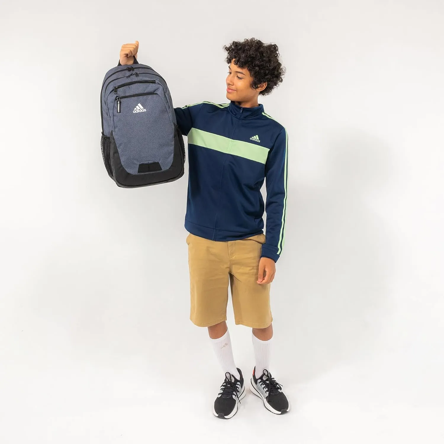 adidas Unisex Foundation Backpack for Laptop, Book Sleeve, Large Durable Athletic Gym Bag, Outline BOS Toss Pulse Blue/Black/Lucid Lemon Yellow, One Size