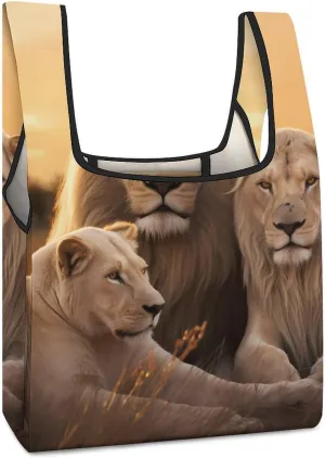 Africa Lions Family Reusable Grocery Bag Foldable Shopping Tote Bags With Handle Portable Handbag