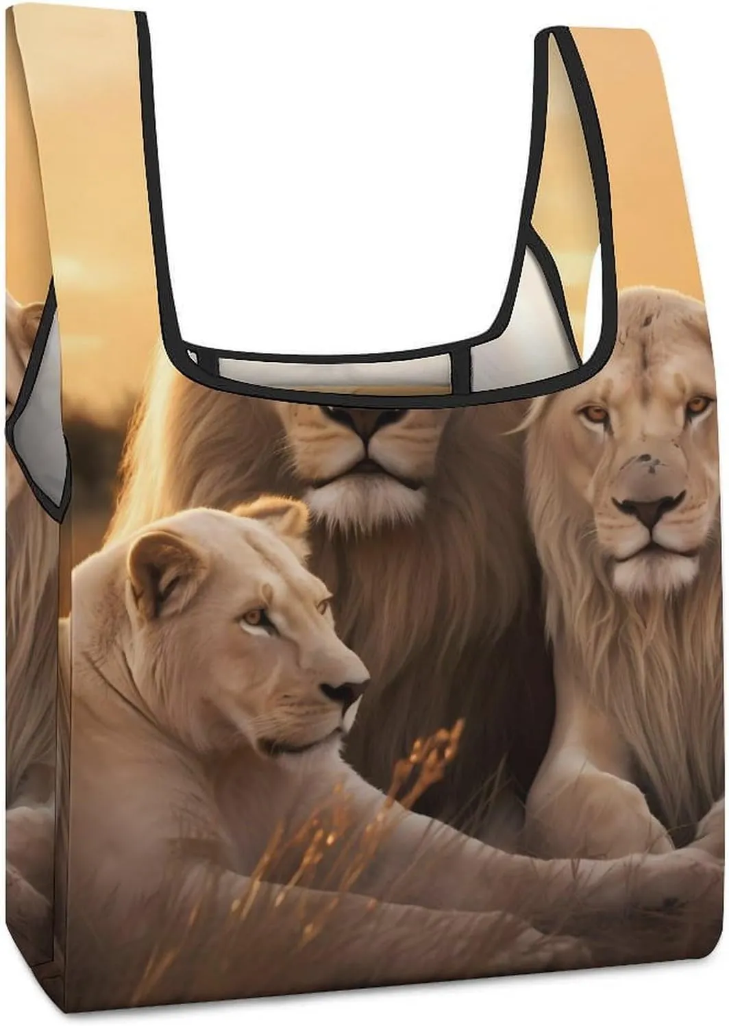 Africa Lions Family Reusable Grocery Bag Foldable Shopping Tote Bags With Handle Portable Handbag