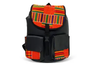African print backpack/kente backpack with leather/shoulder backpack/african backpack with pocket closure/computer bag/kente backpack
