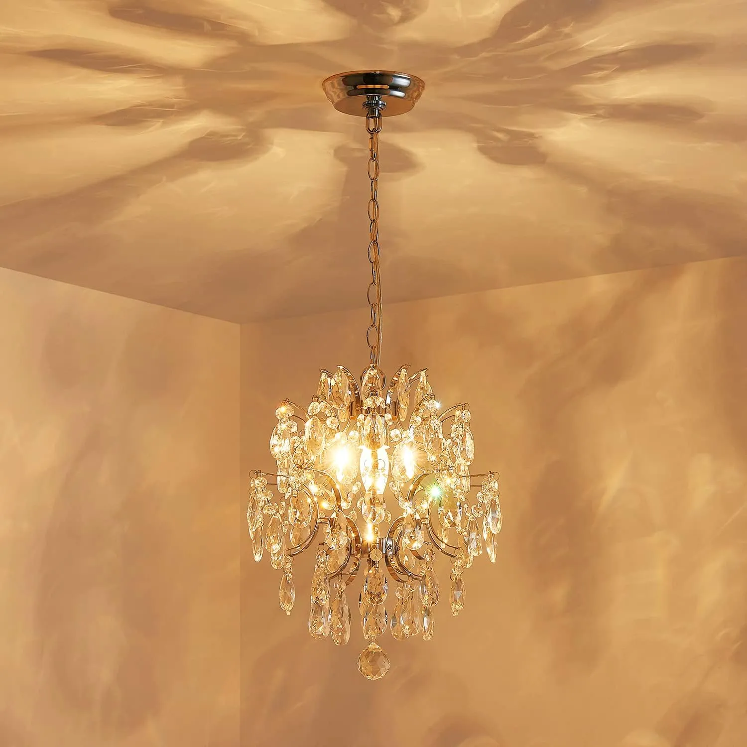 AGV LIGHTING 20101 Crystal Chandeliers, Modern Pendant Light Fixture with 1-E26-Light Socket, Perfect for Living Space, D12 x H16, Adjustable Chains 59", Chrome Finish